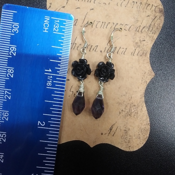 Purple/ Blackish Rose Teardrop Earrings - Picture 2 of 2